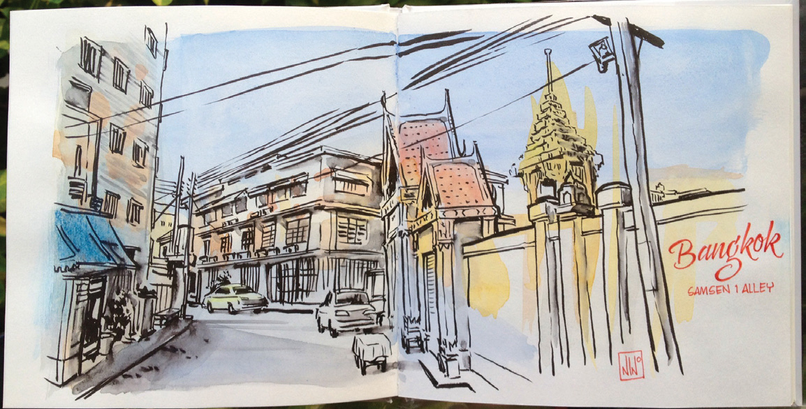 Bangkok dalam Goresan Pena dan Kuas Travel Sketcher Coretanino